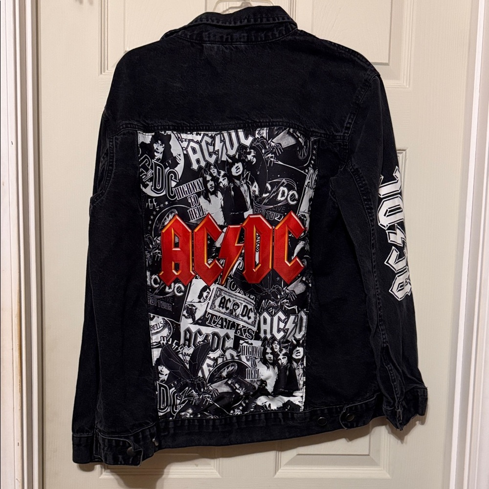 AC/DC Black Denim Jacket with Red Logo